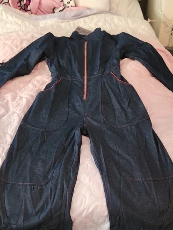 Oyrosy Pants - Dark Blue Denim Long-Sleeve Jumpsuit with Front Zip